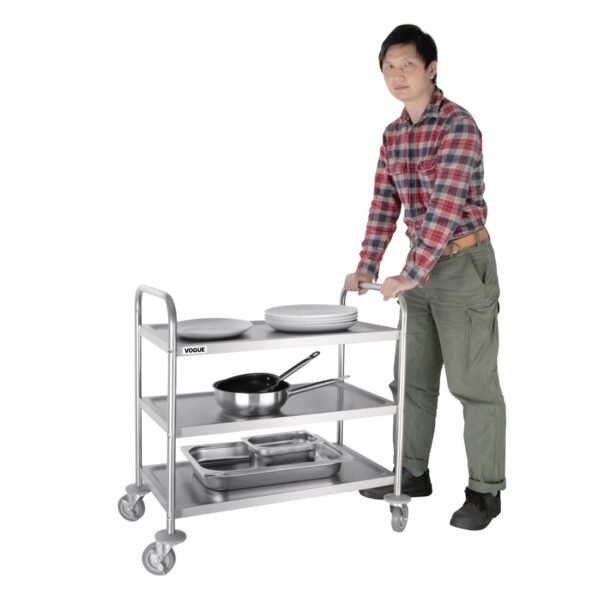Vogue Stainless Steel 3 Tier Clearing Trolley Medium - view 3
