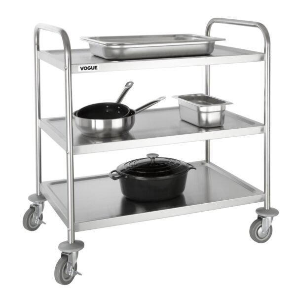 Vogue Stainless Steel 3 Tier Clearing Trolley Large - view 3