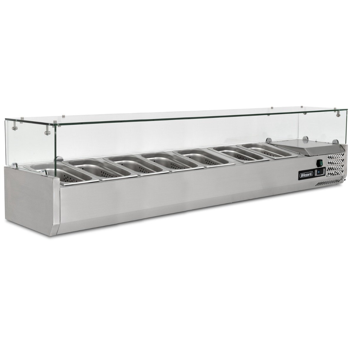 1.5m Glass Canopy 1/4 Gastronorm Prep Top