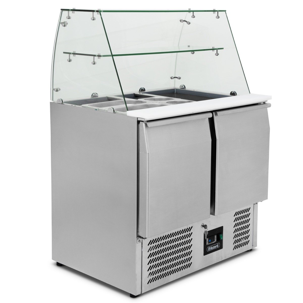 Double Door Refrigerated Prep Counter With Glass Canopy